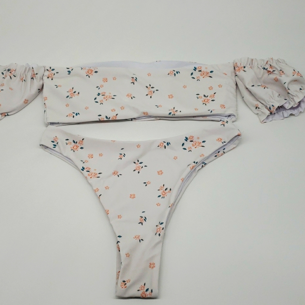 Ivory Boho Off Shoulder Bandeau High Waist Bikini - Picture 9 of 9